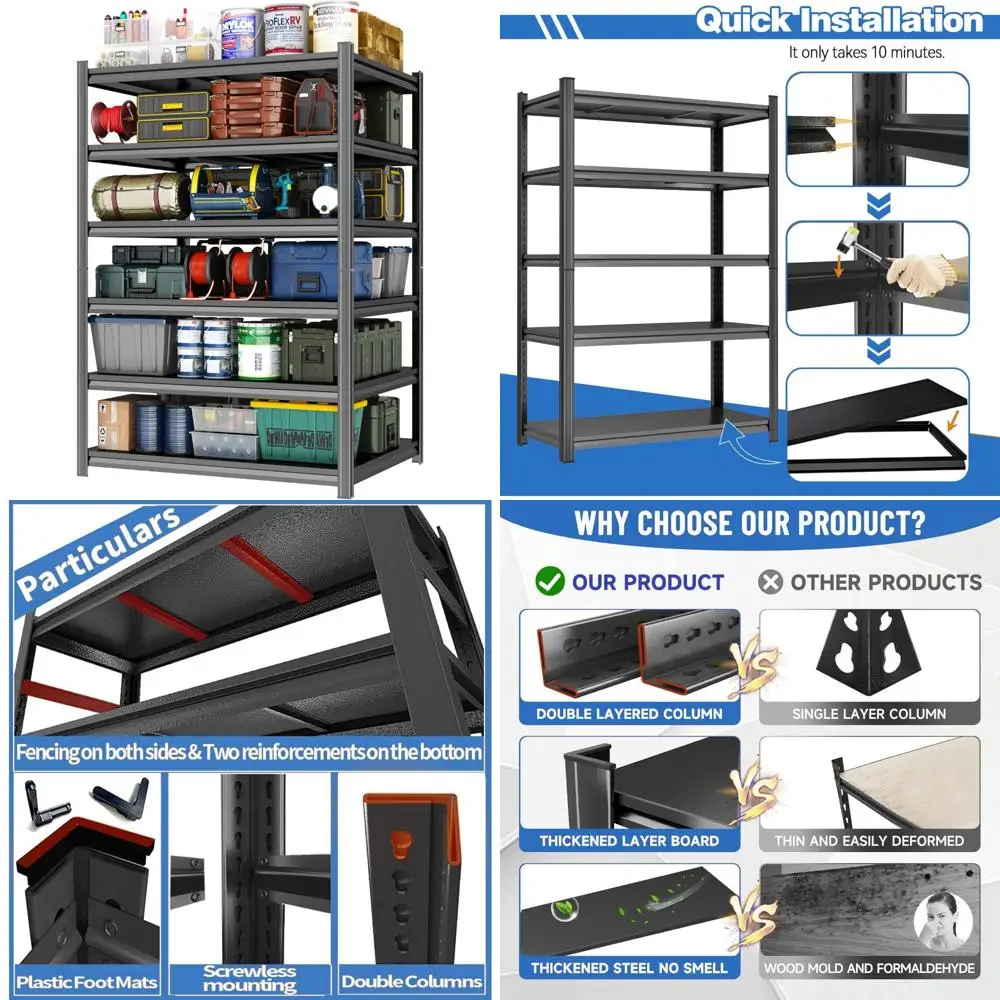 

Heavy-Duty 6-Tier Adjustable Metal Storage Shelves for Basements, Commercial Spaces, and Warehouses - 3500 Lbs Capacity