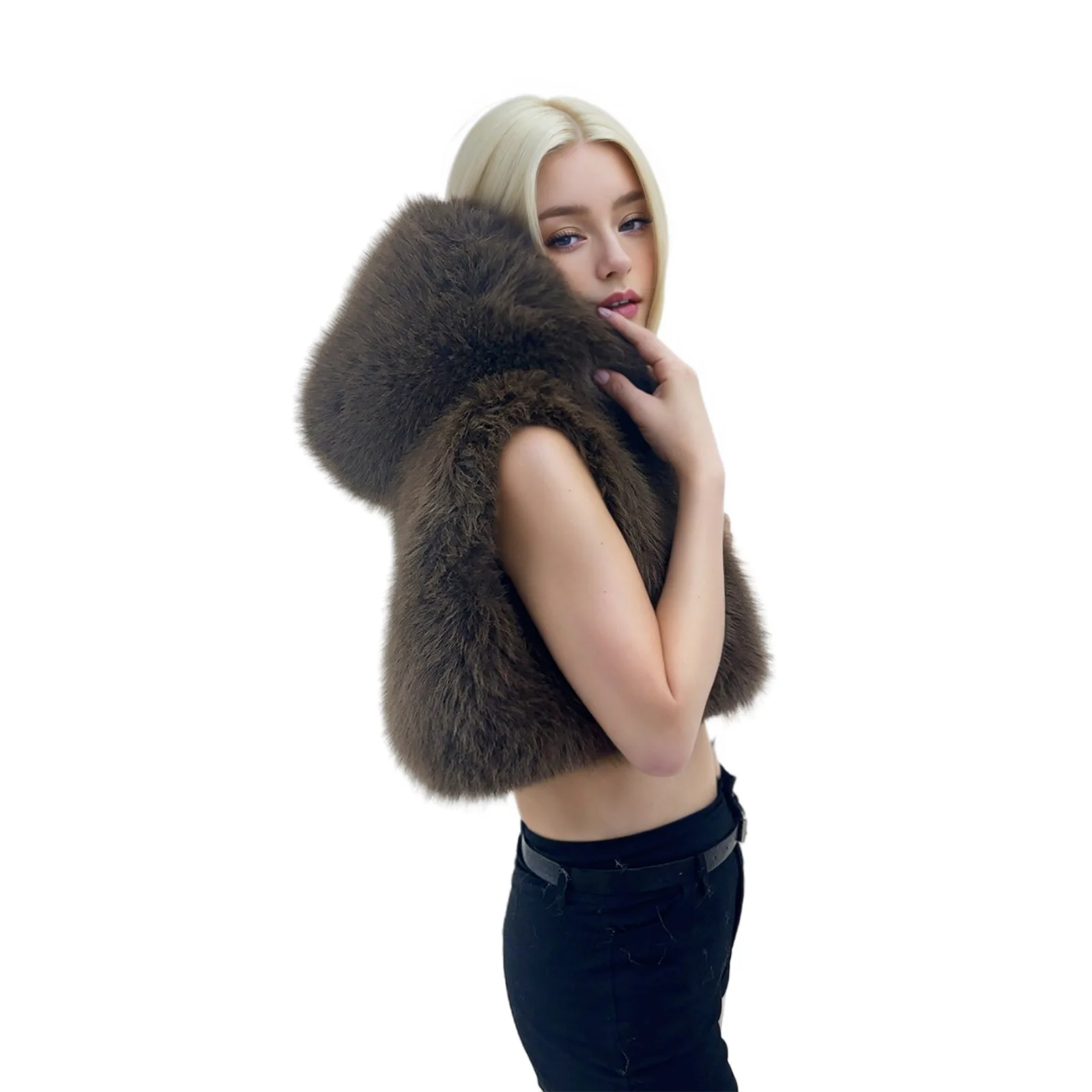 Sexy Faux Fur Cropped Jackets Women 2026 Fashion Autumn Winter Thick Warm Sleeveless Vests Female Fake Fox Furry Short Coats