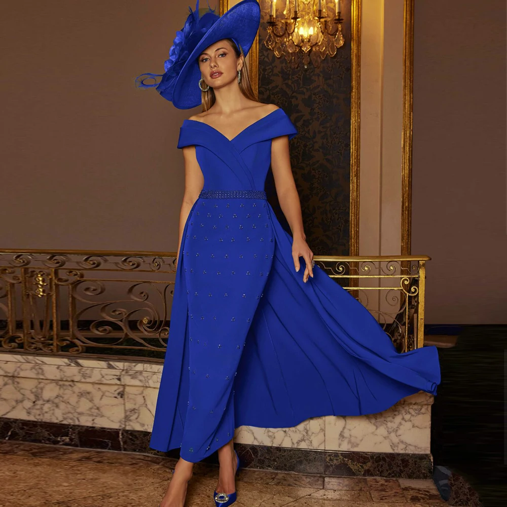 Long Mother of the Bride Dresses Luxury 2025 Beading Prom Dress Off the Shoulder Party Gowns for Women Jersey Cocktail Dress
