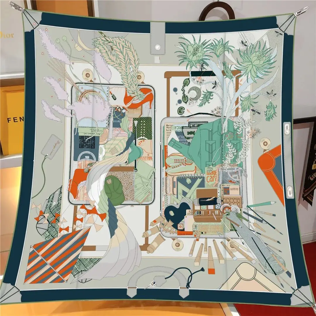 90*90cm moda lenço de alta qualidade nova impressão bandana xale verão protetor solar quadrado headcloth feminino verão protetor solar lenço de seda