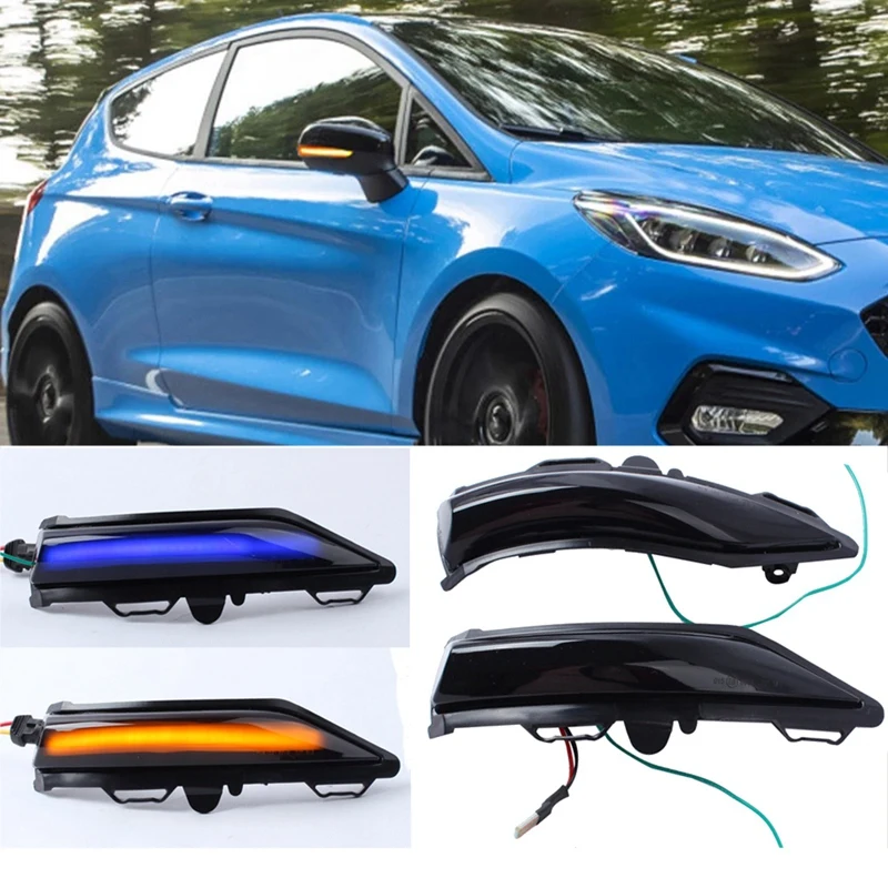 

For Ford Fiesta ST Line MK8 2019+ Car LED Dynamic Side Rearview Mirror Light Turn Signal Indicator Blue+Yellow