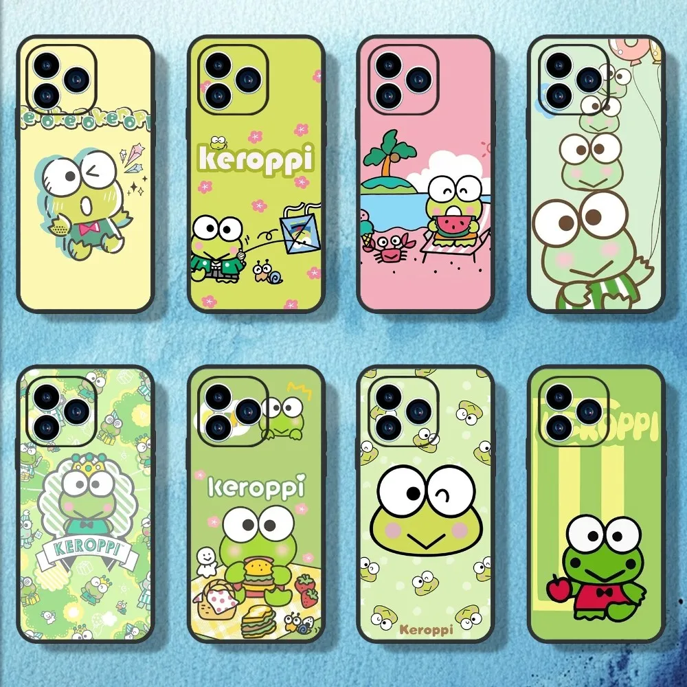 MINISO Cute S-Sanrio K-Keroppi Phone Case For iPhone 11 12 13 14 15 Mini Pro Max Plus 8 xr xs Black Shell