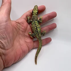 Women's Vintage Green Rhinestone Crocodile Breast Pin Vivid Animal Pin Vintage Live Lizard Pin Good Gift Christmas Gift