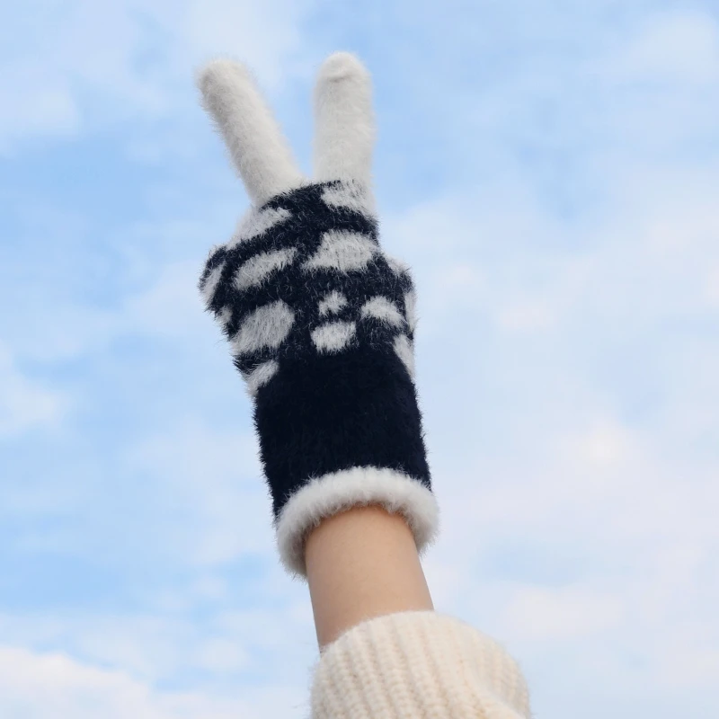 ركوب الدراجات قفازات قطيفة دافئة جديدة للرجال والنساء الكورية ليوبارد موضة مخطط أصابع الهاتف المحمول قفازات شاشة لمس #3