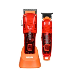 WMARK 2023 전문 헤어 클리퍼 키트, LED 디스플레이 충전 스탠드 포함, 7000RPM + 6500RPM, 604 + 604A, 신제품 NG-604