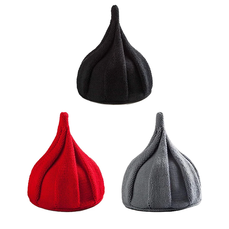 Womens Pointed Hat Cute Knitted Warm Hat Stretchable Pointed Hat Cute Winter Twisted Ribbed Oak Hat Threaded Hat Girls Cap