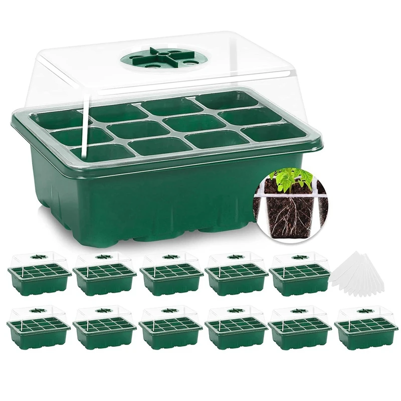 Seed Starting Tray Seedling Starting Tray Plant Starting Kit Mini Greenhouse Germination Kit For Seed Growing,12Pcs