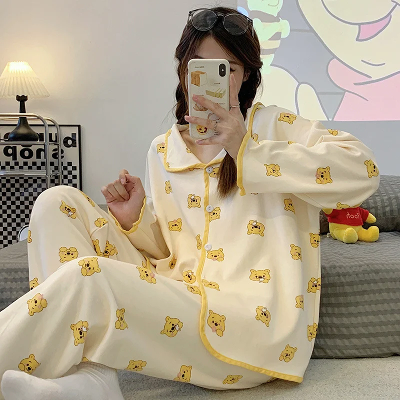 Disney Winnie the Pooh autumn new pajamas female cartoon long-sleeved animation cute loungewear two-piece set