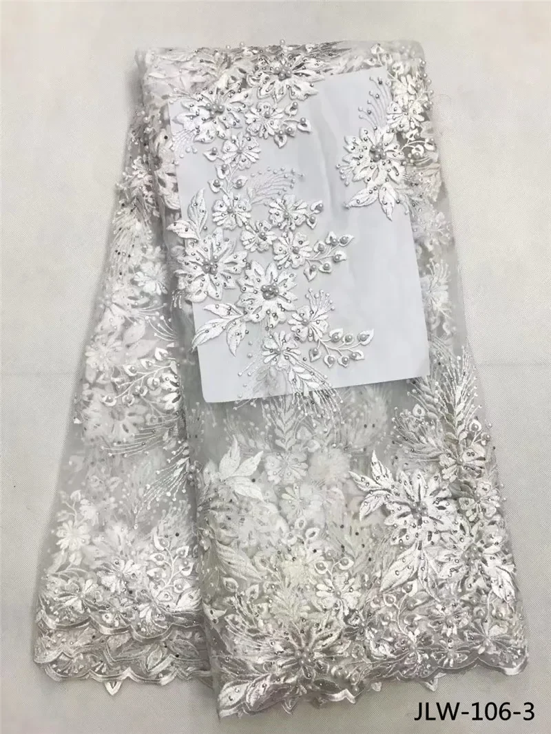Tessuti di pizzo africano grigio con perline, tessuto di pizzo tulle francese, motivo floreale, festa di nozze, JLW-106, 5 metri