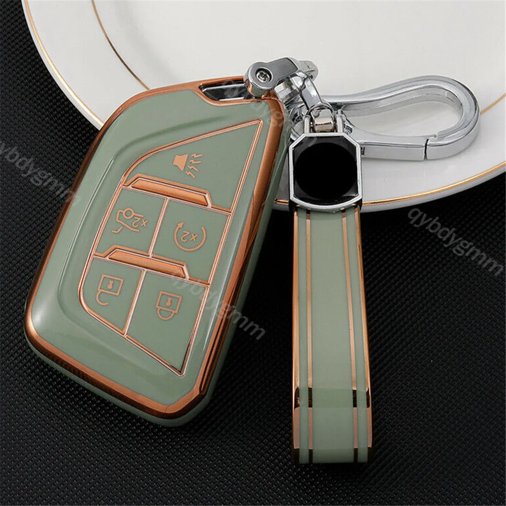 

TPU Smart Remote Car Key Fob Cover Case Shell Keychain Ring Skin Frame Holder 5 Buttons For Cadillac CT5 2019-2021 Accessories