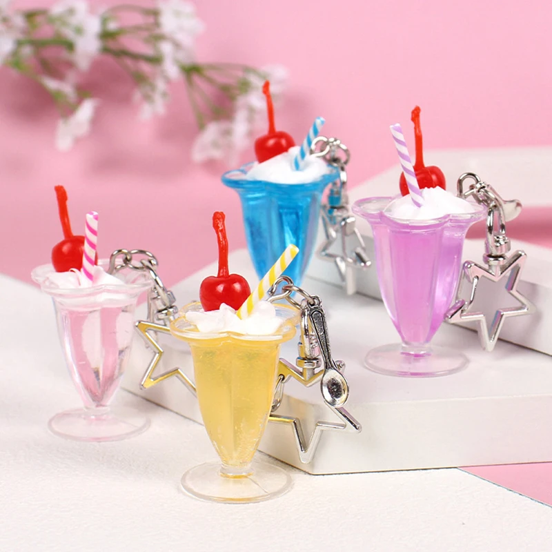 3D Simulation Ice Cream Phone Keychain With Star Pendant Creative Food Keyring For Bag Kawaii Charms Mobile Phone Accessories