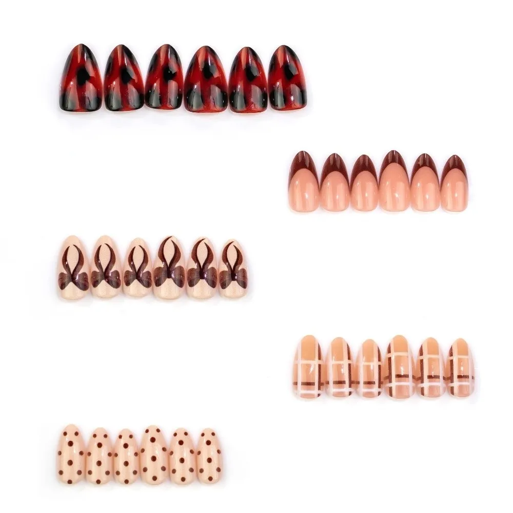 30pcs/Box Finished Detachable Press On Nails Short Length Green Almond Fake Nails French Style Polka dot False Nails Women/Girls