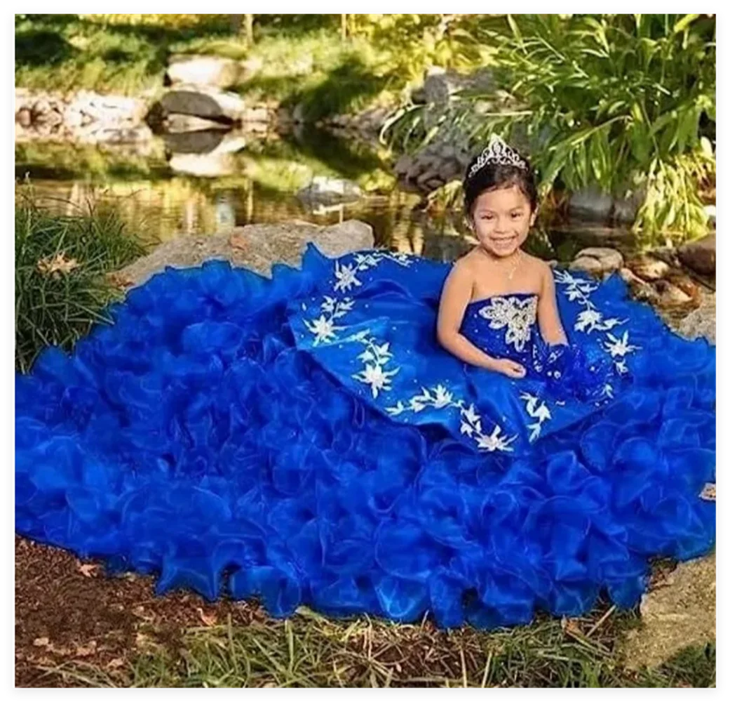 

Dark Blue Flower Girl Dresses Tulle Puffy Appliques 3D Flowers Sleeveless For Wedding Birthday Party Banquet Princess Gowns