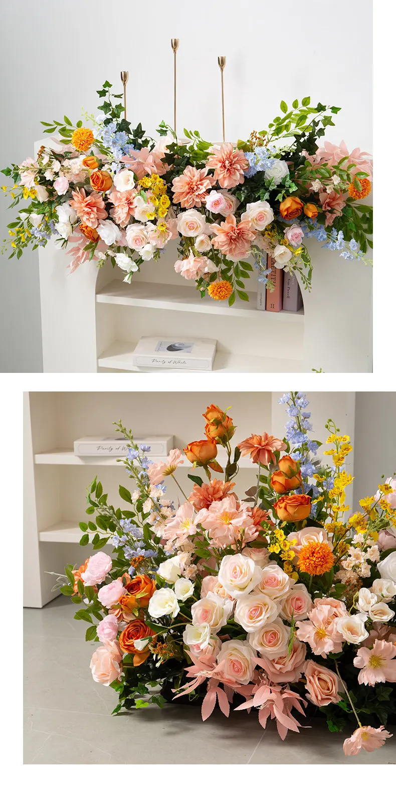 Frühlingshaftes Orange/Rosa Künstliches Hochzeitsblumen-Set Rosen-Blumenarrangement für Hintergrundständer Bühne Party Event Fotobox Dekoration – Detail 3