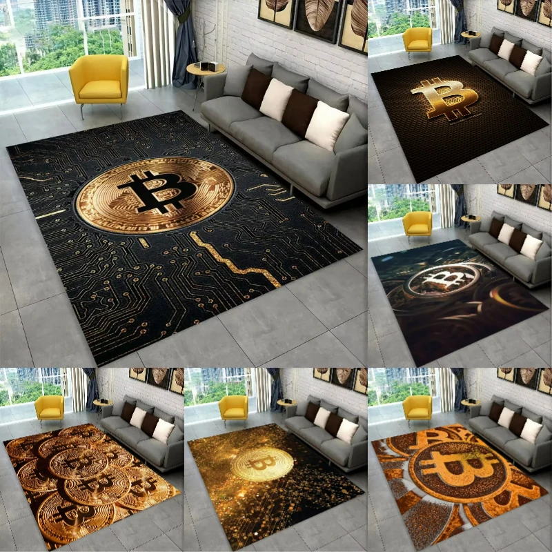 3D Bitcoin Virtual Currency Area Carpet Rug for Living Room Home Decor Bedroom Bedside Rugs Cloakroom Non-slip Floor Mat Carpets