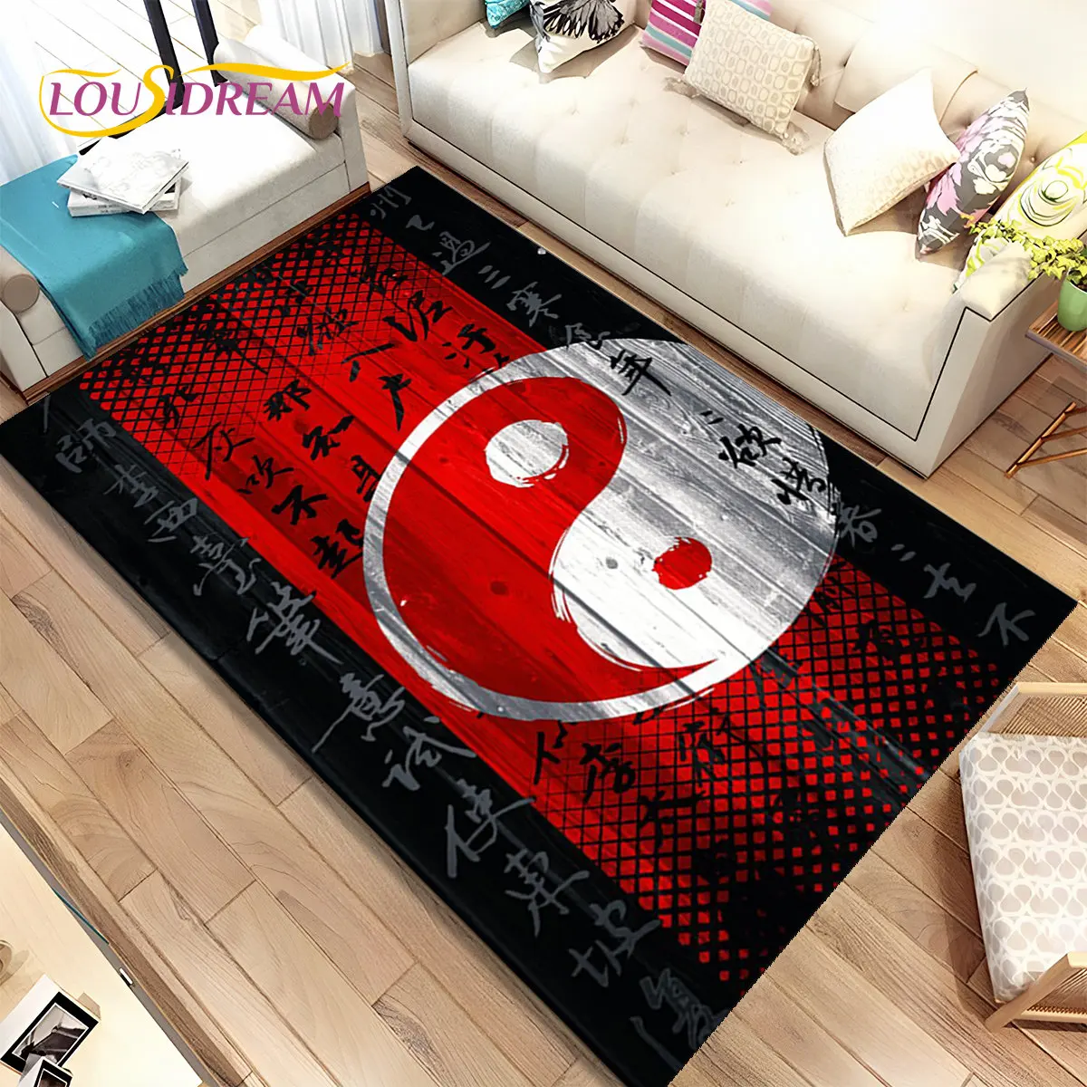 Chinese Tai Chi Bagua Yin Yang  Area Rug,Carpet Rug for Home Living Room Children Bedroom Sofa Doormat Decor,Non-slip Floor Mat