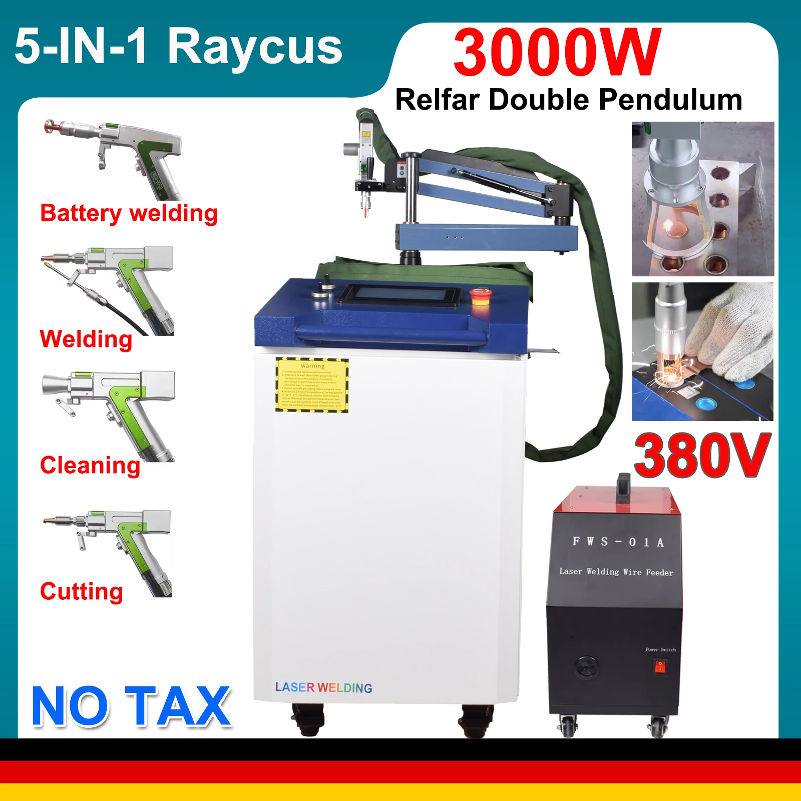 5-IN1 Laser Welder 2000W Welding Machine Raycus 2000W Fiber Laser Rust Remove Cutting Machine Battery Welding Double Pendulum