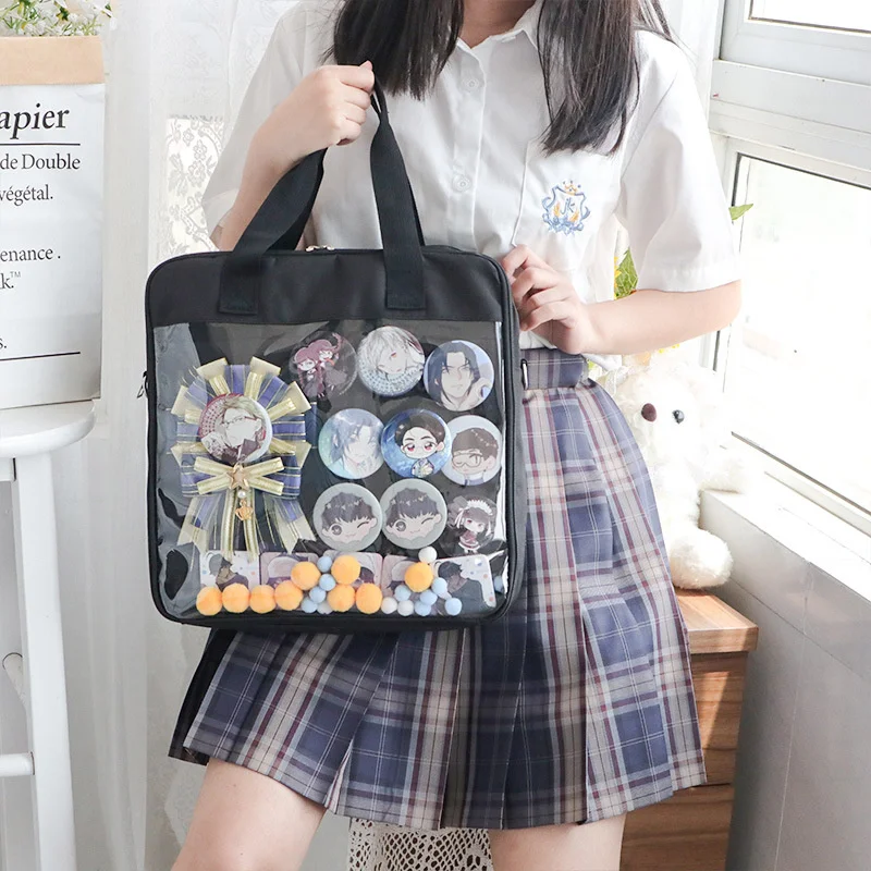 Large PVC Transparent Pocket Backpack Ladies Japanese Ita Bag For Women Kawaii Clear Shoulder Bag Girls Handbag For Stedent