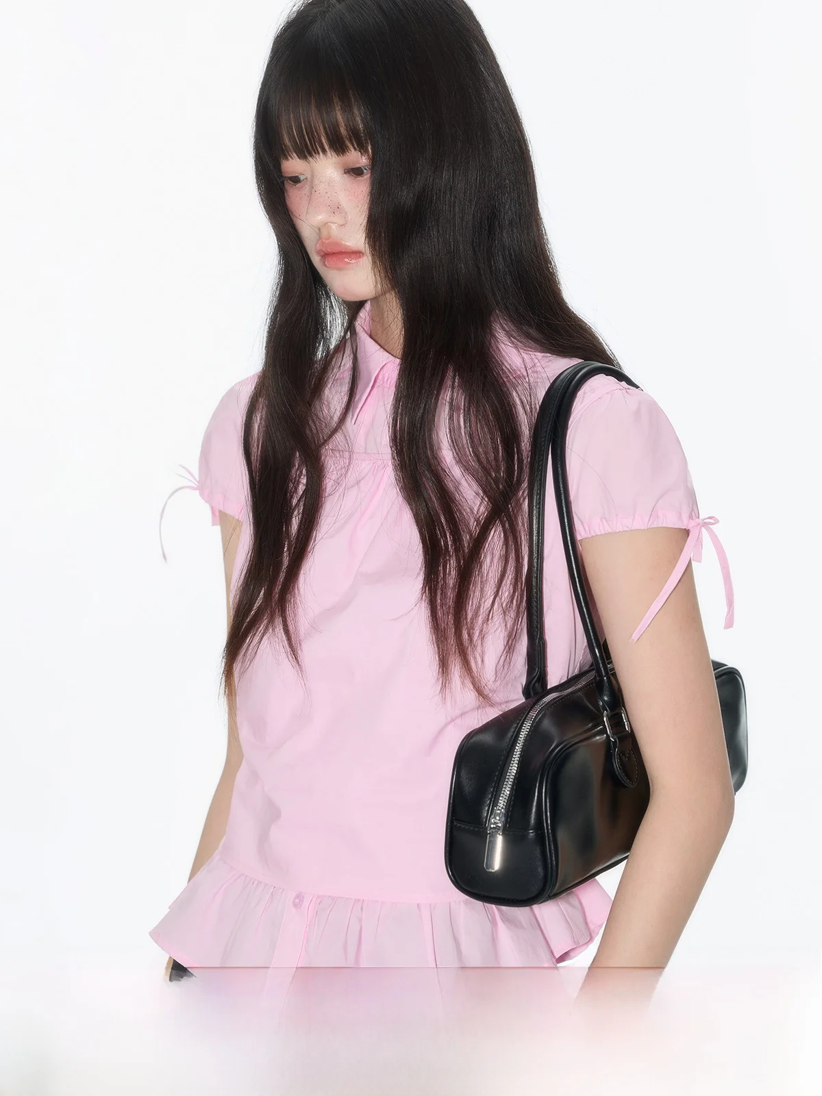 

Original Design Pink Strap Vest Bubble Sve Waist Cinched ort Sve irt Two Piece Set Women's Commute Sle Slim Fit C...