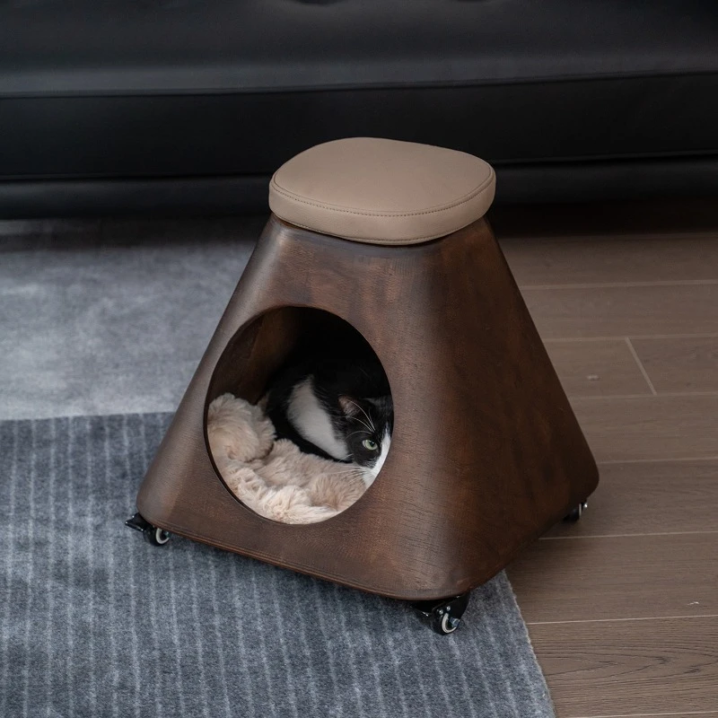 

People and pets share cat stool medieval universal wheel solid wood low stool light luxury advanced removable