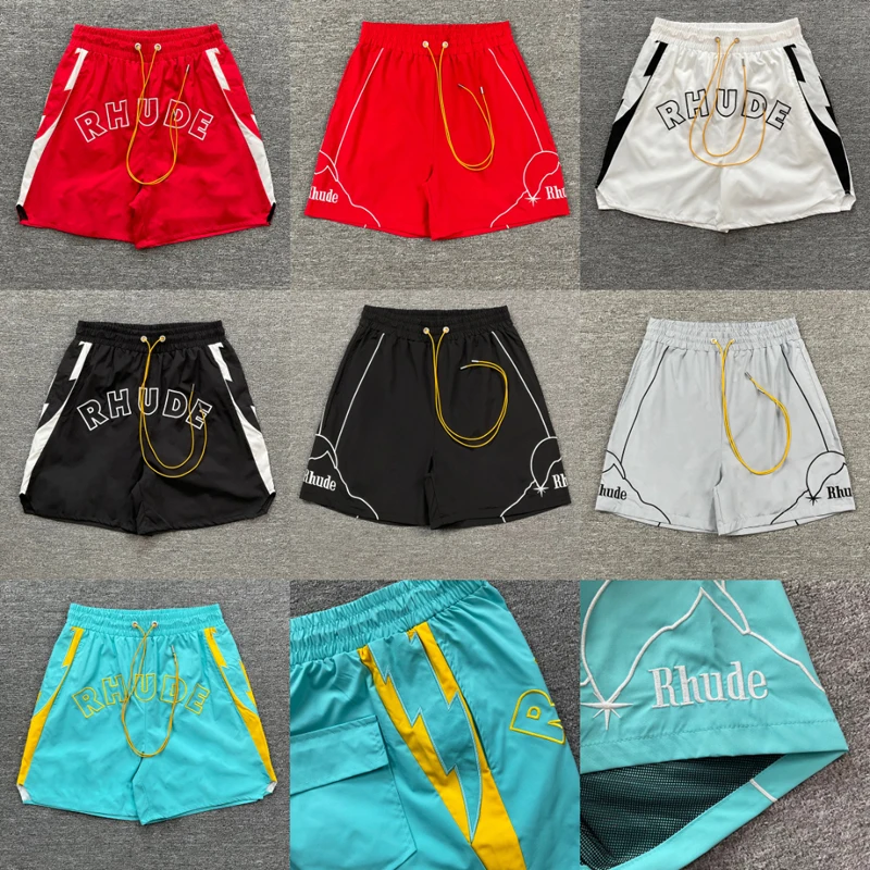 Real Photos Streetwear Rhude Casual Shorts New Summer Fashionable Hip-hop Sports Breathable Loose Shorts