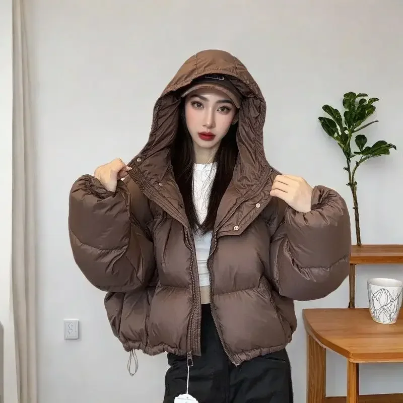 Winter Down Jacket Female White Duck Down Korean Version of Loose Large Size Hooded Thick Long Sleeve Bread Warm Coat Explosion