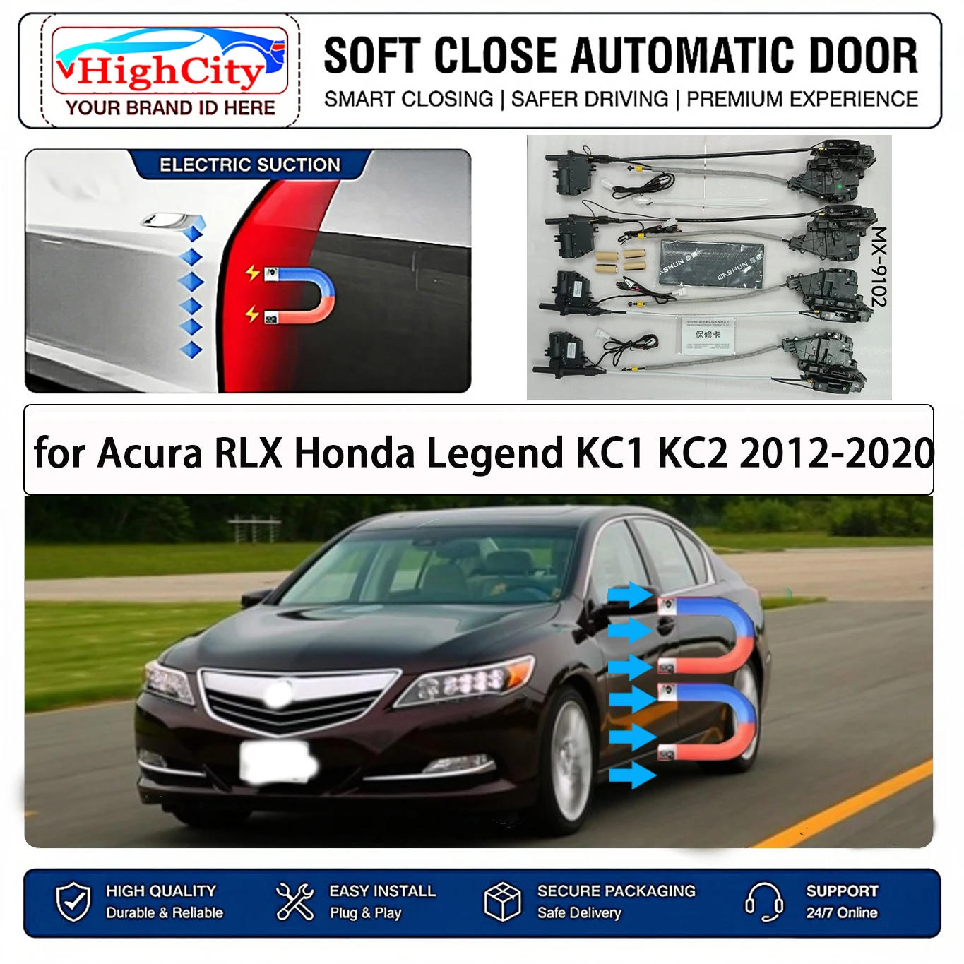 for Acura RLX Honda Legend KC1 KC2 Electric Suction Soft Close Door Kit Smart Anti Pinch Auto Cinch Latch System No Slam Silent