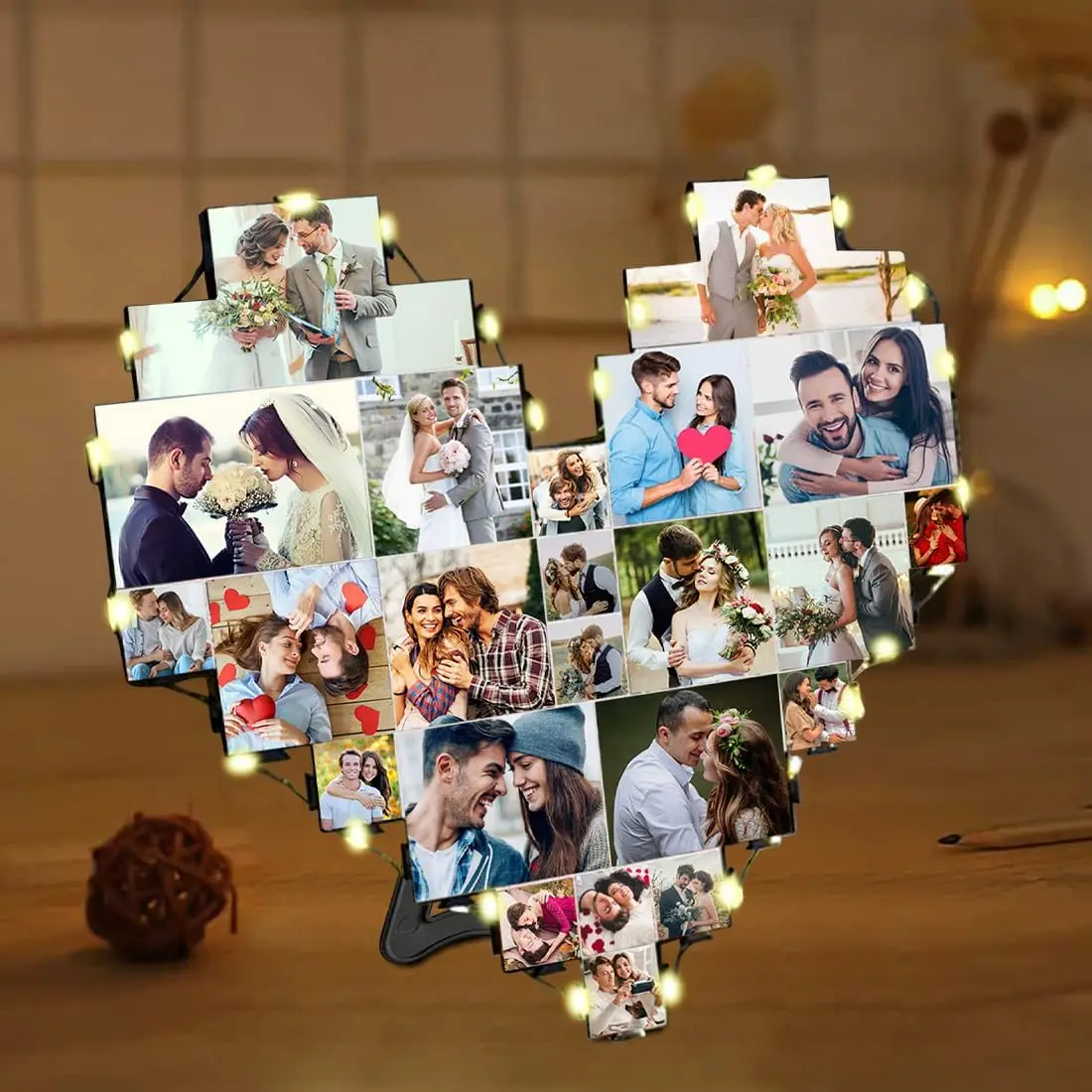 Heart shaped photo frame collage custom wall mounted photo frame collage with 15 photos suitable for home photo wall decoration