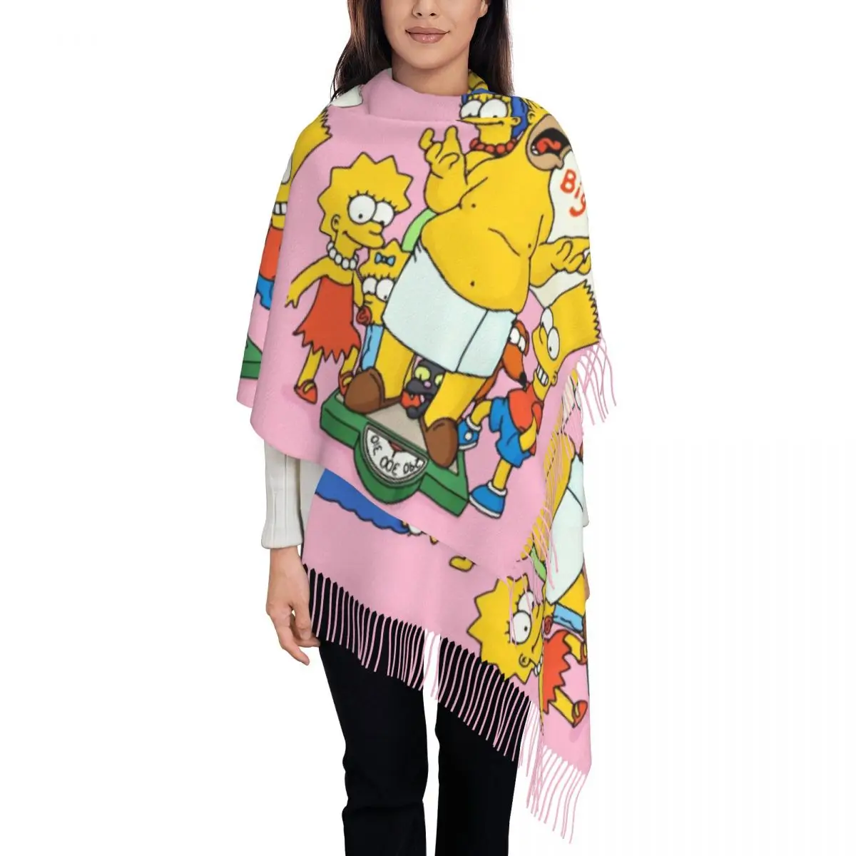 

Индивидуальные женские большие Симпсоны, эстетичная семейная Женская Толстая теплая шаль с кисточками, шарфы, шарфы