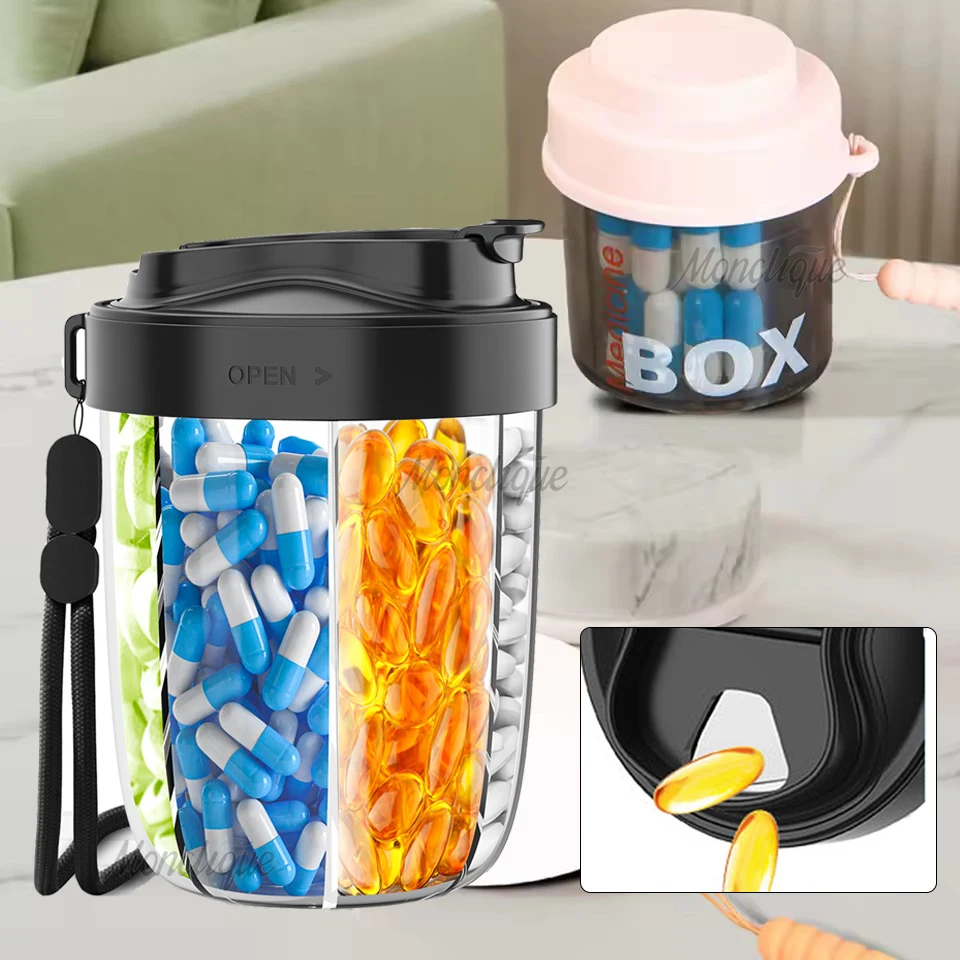 

2 Set Monthly 7 Grids Extra-Large Pill Organizer with 7-Day 4 Grids Mini Pill Cup Travel Container for Pill Bottles Organizer