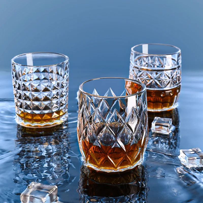 290ml/310ml Bottle Water Carved Whiskey Glass Beer Cup Premium Foreign Wine Cup European Classic Crystal Glass Household Glass