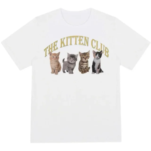 Kawaii The Kitten Club Women T Shirt Streetwear White Short Sleeve Femme Oversized Graphic Tee Cute Grunge Tops Y2k