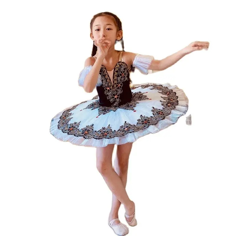 Black And White Ballet TUTU Skirt For Girls Professional Competition White Swan Costumes Fluffy Dance Wear