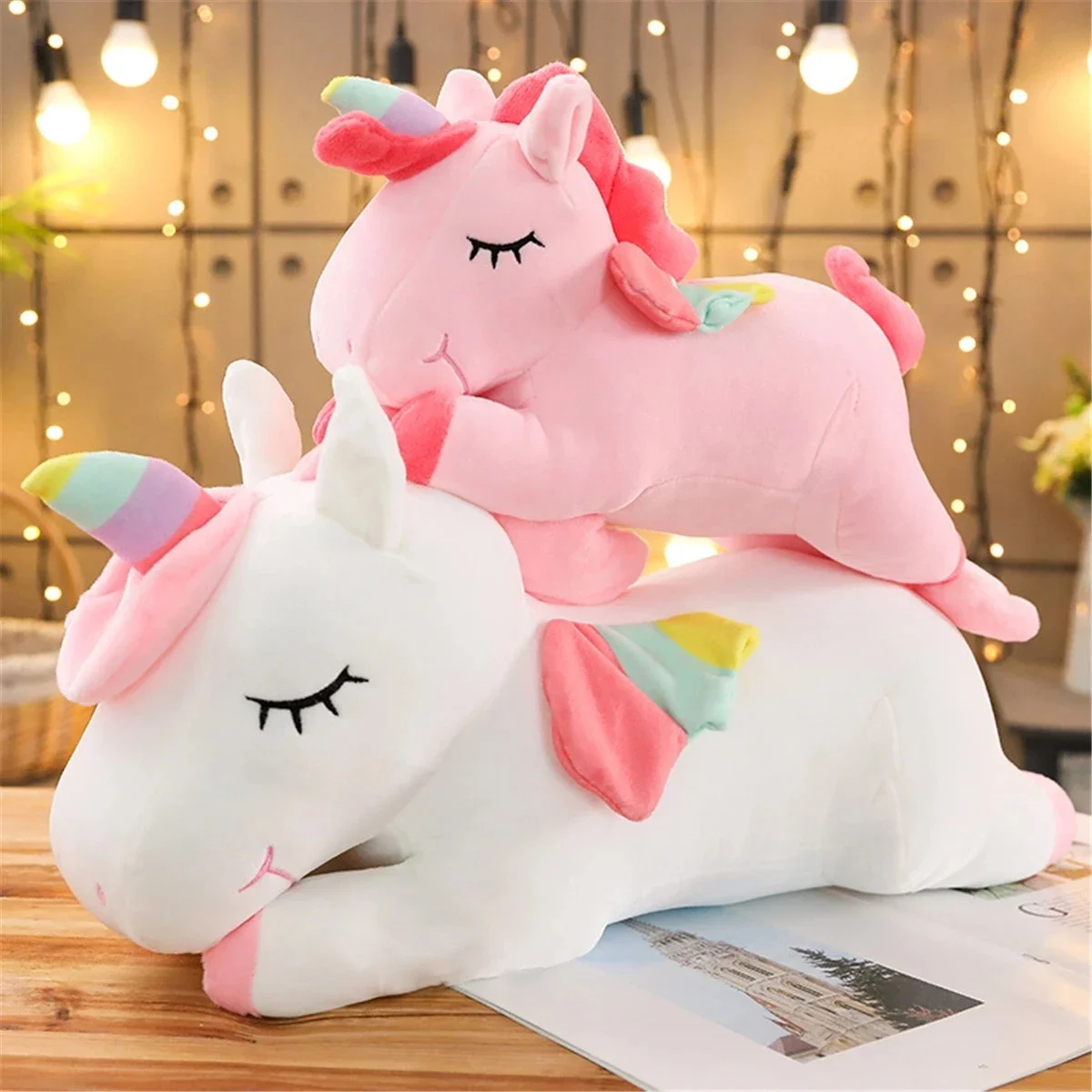 25CM Kawaii Lying Unicorn Plush Toy Stuffed Soft Cute White Pink Horse Appease Doll Toys for Kids Girls Birthday Gift New