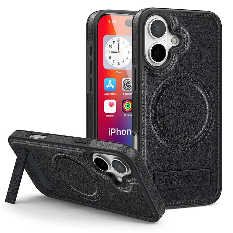 아이폰 16 15 14 13 12 11 Pro Max Plus 마그네틱 충전 가죽 투명 브라켓 폰 케이스 하드 쉘