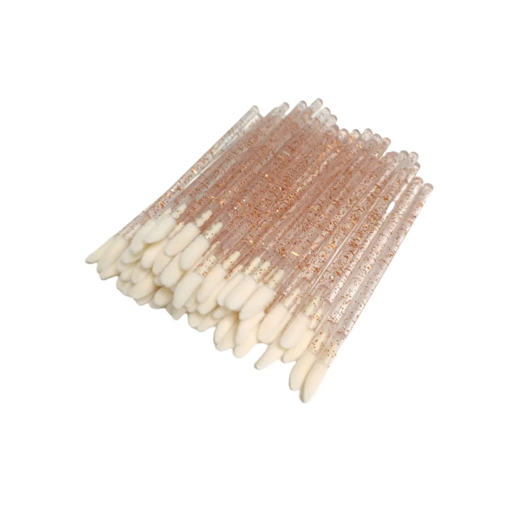 1bag Rose Gold Color Disposable Lip Brush Applicator Eyelash Cleaning Lipstick Glossy Wands