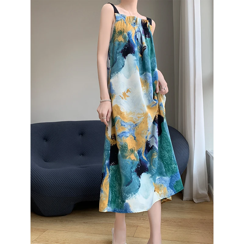 Wide Shoulder Strap U-Neck Women's Spring/Summer New Korean Edition Korean High end Design Feeling Sling Dress