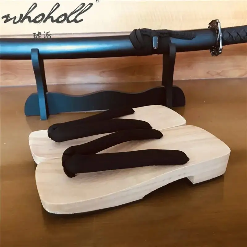 WHOHOLL Japanese Samurai Wooden Geta Men Slippers Geta Flip-flops For Man Cosplay Shoes Summer Wooden Flat Slippers Unisex Shoes
