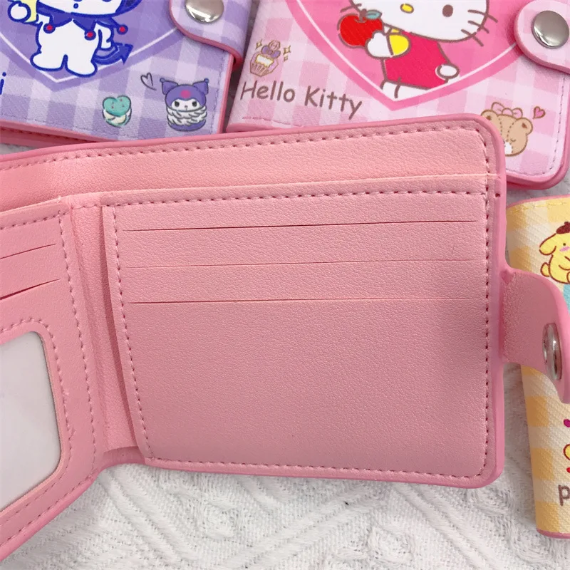 Sanrio Cinnamonroll-cartera de Anime de Hello Kitty, tarjetero a cuadros de amor, My Melody, cartera con botón de dibujos animados, bonita bolsa de