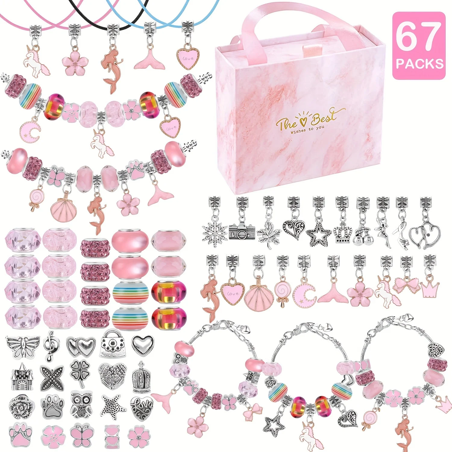 67pcs DIY Beaded Bracelet & Necklace Making Kit with Portable Jewelry Box -Birthday Gifts,No-Sew Beading Supplies for & Everyday