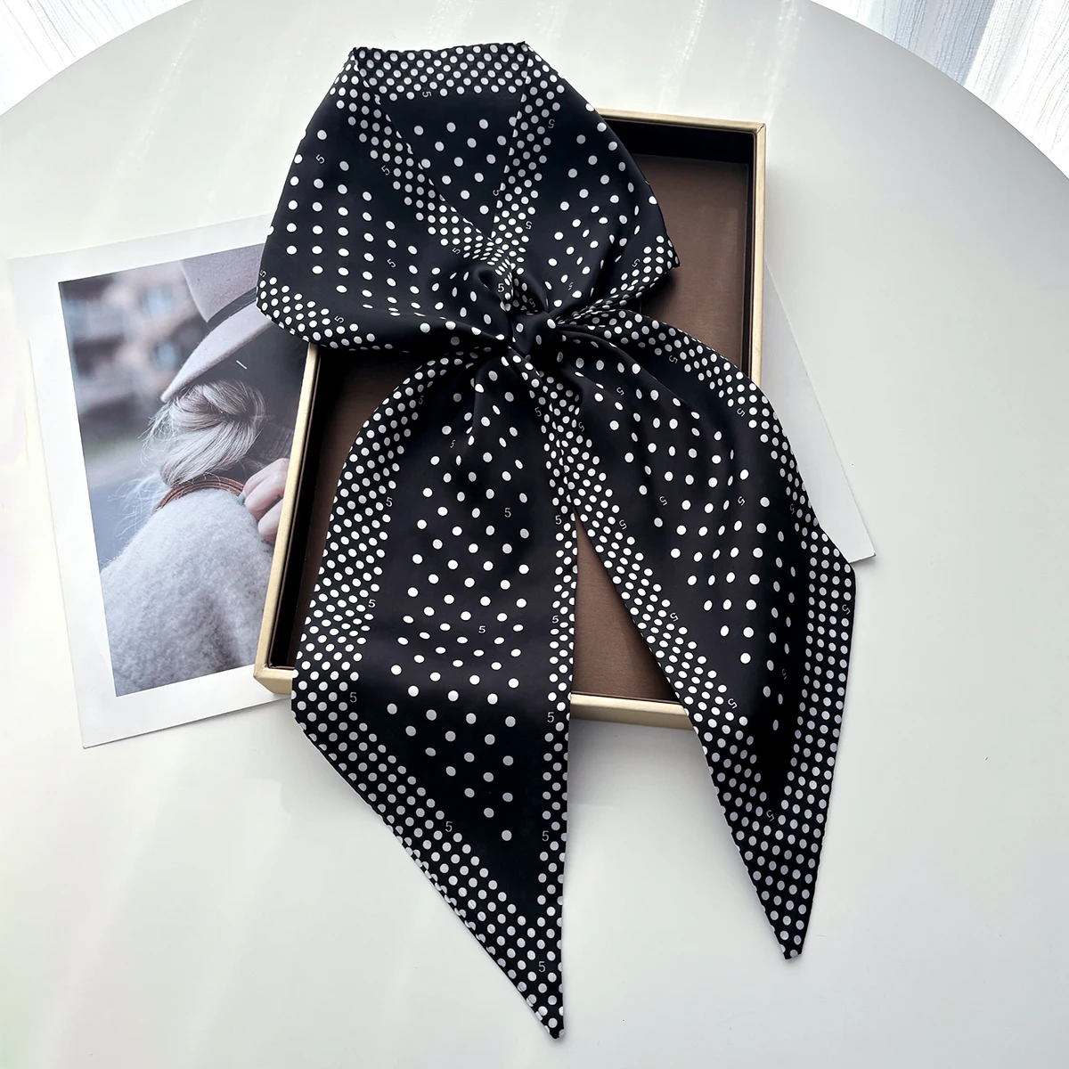 

Шарф-платок в горошек для женщин, роскошная повязка для волос, мягкая шелковая лента, шейный платок, модный ремень на запястье, шейный платок
