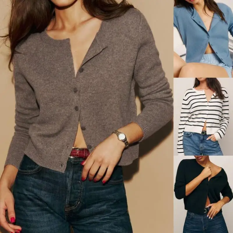 

Faionable Button-Up Long Sve Women's Knitwear Cardigan Thi Coolmax Fiber Ciwalk Collar Inner Wear Winter New Sle