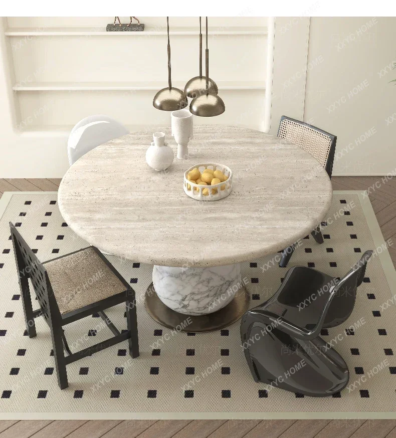 

Круглый обеденный стол из натурального мрамора, светлый роскошный элитный французский стол для маленькой квартиры