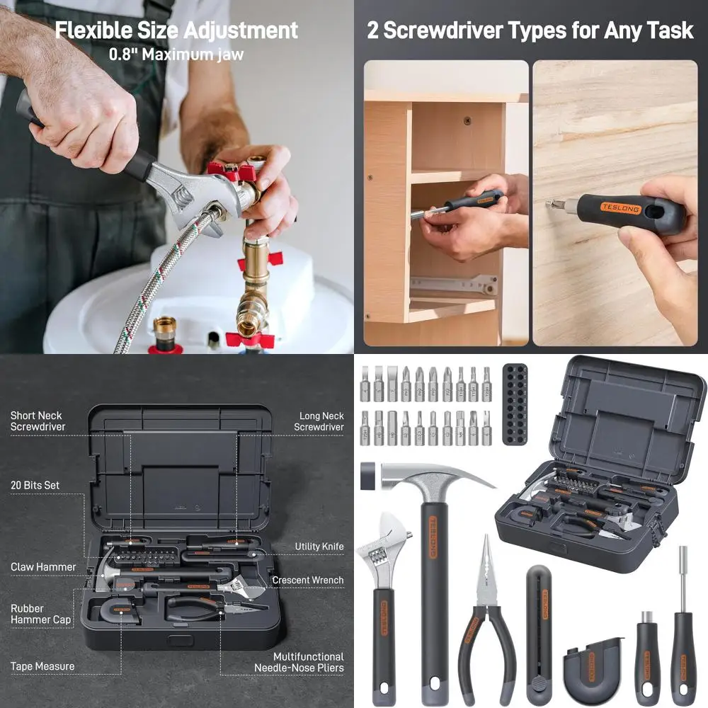 

Teslong 27-częściowy набор инструментов для домашнего ремонта, базовый набор ручных инструментов с футляром для хранения, отверткой, гаечным ключом, молотком, рулеткой, плоскогубцами, U