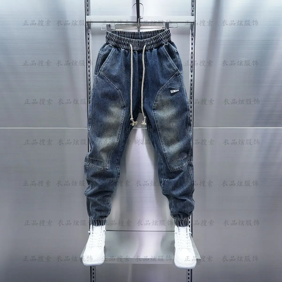 Trendy Men's Jeans New Splicing Jeans Men's Loose Autumn Winter Legging Washed Elastic Harlan Menswear Clothing Cowboy Pants Man