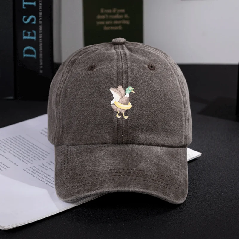 Washed Distressed Baseball Cap Men Women Cotton Vintage Dad Hat Doodle Duck Graffiti Style Art Print Low Profile Curved Brim