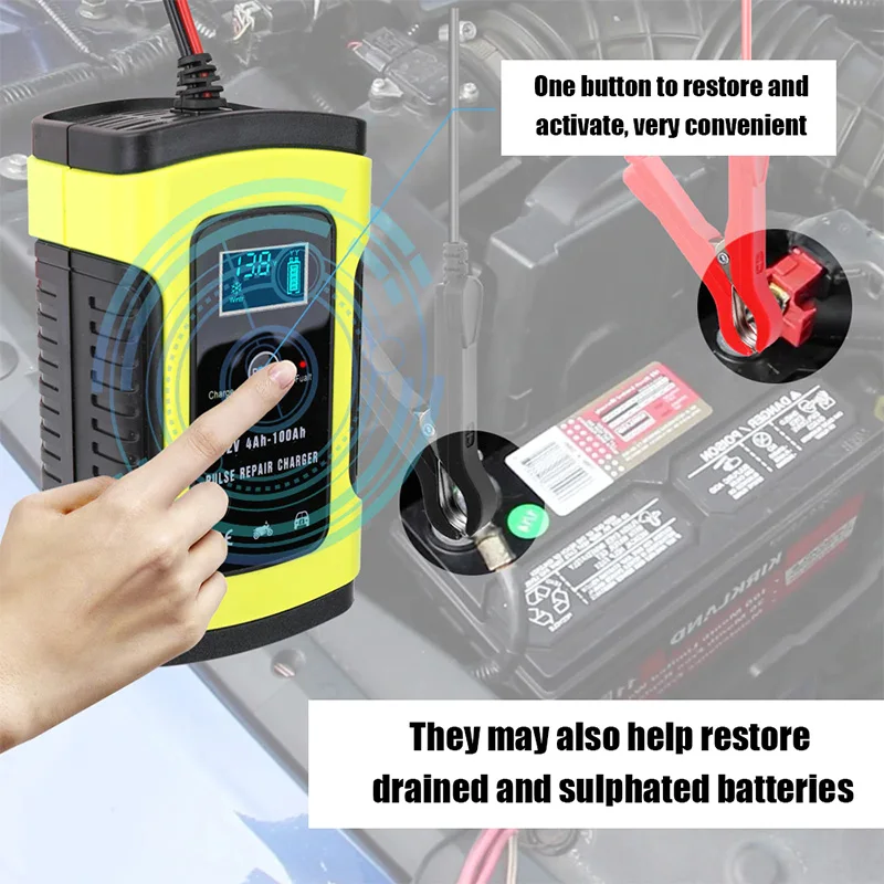 12V 6A Motorcycle Car Pulse Repair Charger with LCD Display Car Battery Starter Jump Power Booster Auto Pulse Repair Charger