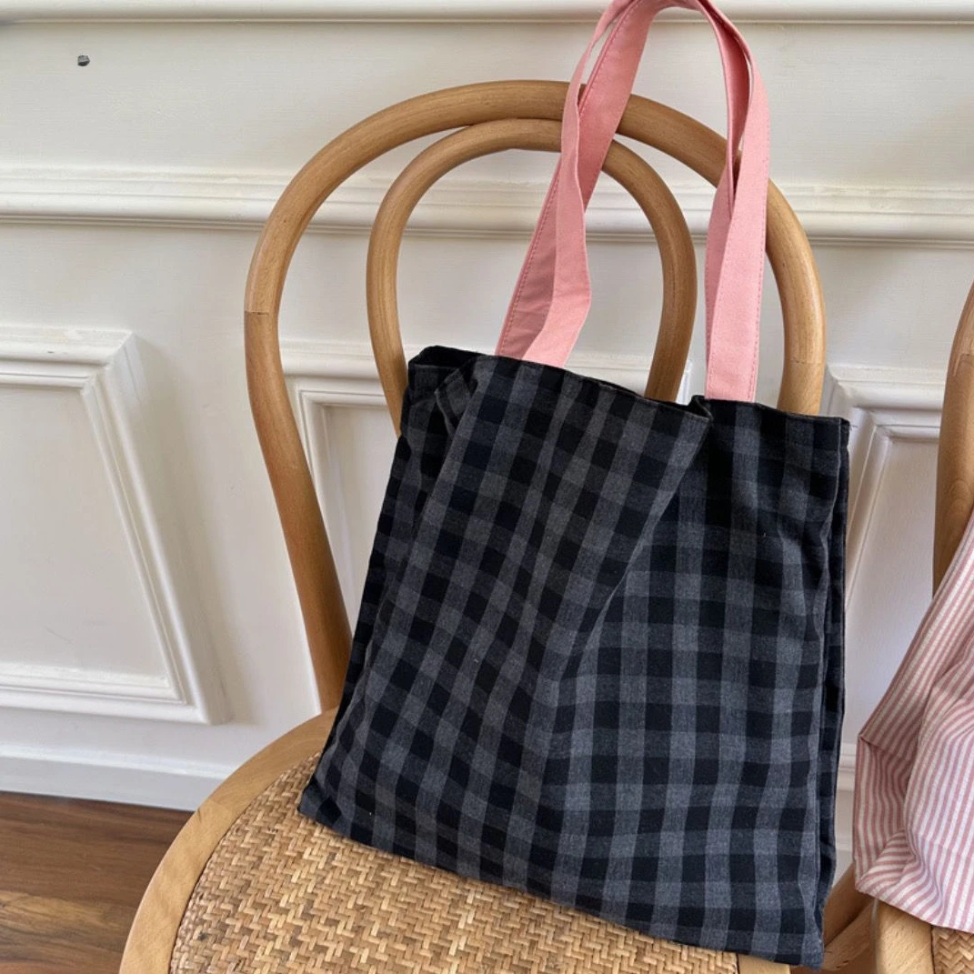 Plaid Tote Bags Women Students All-match Office Lady Shoulder Bag Handbags Shopper Travel Portable Large Capacity Harajuku Ins