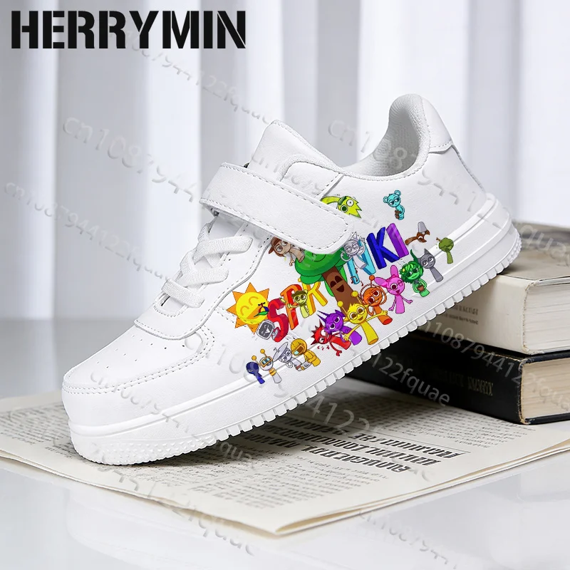 Picture 3: High Quality Boys Girls Kids S-Sprunkis Graffiti Printing Shoes Arch Support Solid Color Sole Lace Up White Shoes Size 28-40