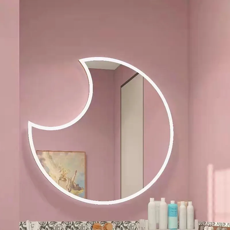 Makeup Bathroom Mirror Led Light Nordic Touch Mounted Toilet Smart Mirror Moon Light Switch Espejo Redondo Washroom Accessories